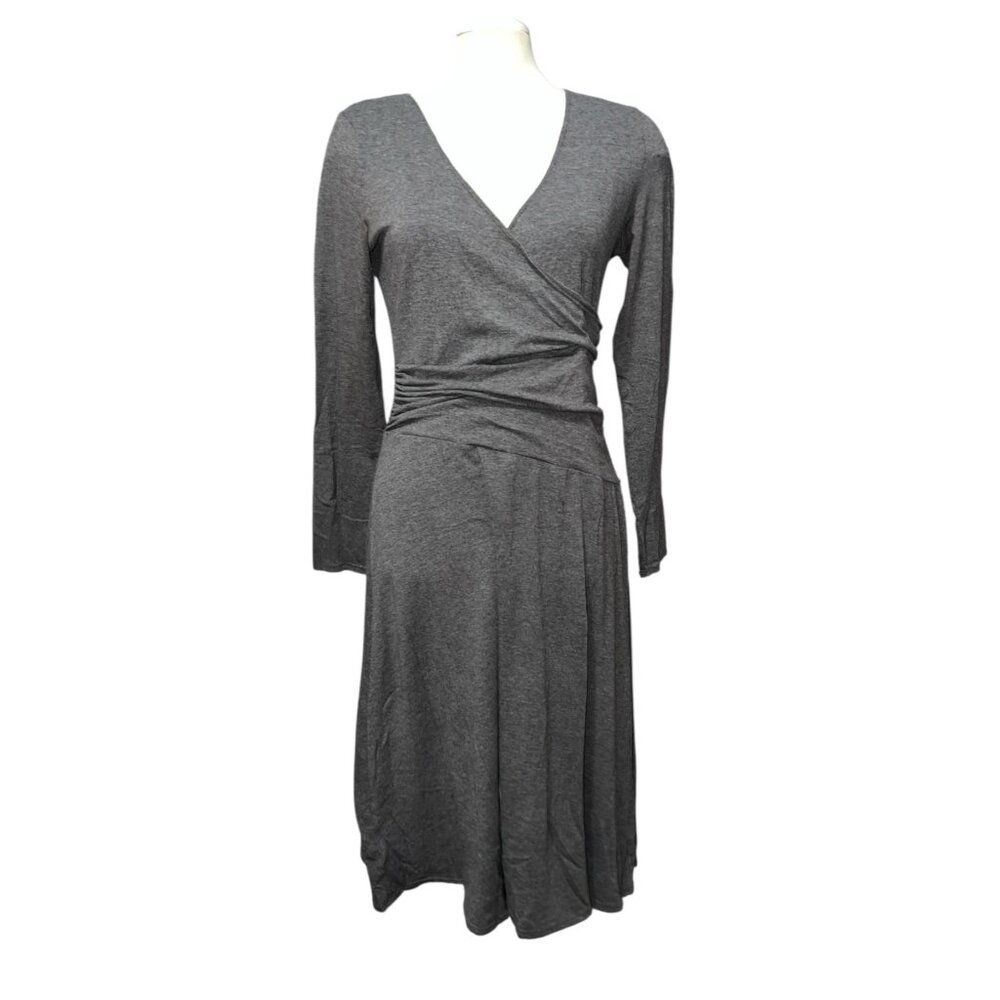 Max & Cleo Sz Medium Gray Womens Long Sleeve Faux Crossover Bust Midi Dress